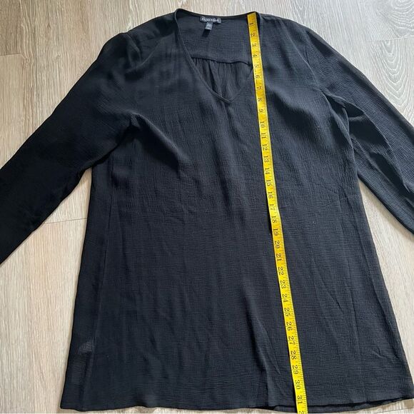 Eileen Fisher 100% Silk Textured Black V Neck Long Sleeve Oversized Tunic Top L - Picture 10 of 15